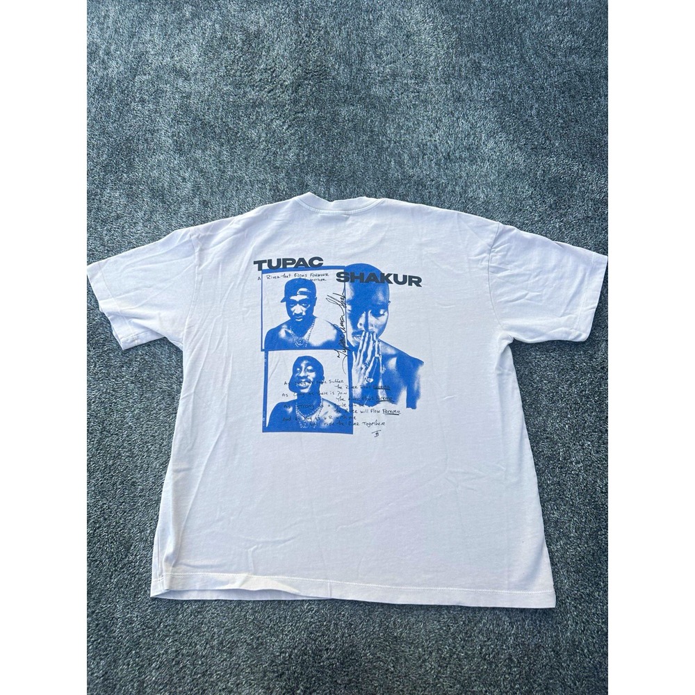 2Pac Tupac Shakur T Shirt Mens M White Rap Hip Hop Double Sided Graphic Tee